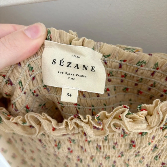 Sezane Lina Maxi Dress Sz 2 Long Sleeve Floral Chiffon Cottagecore Prairie Boho - Picture 11 of 13